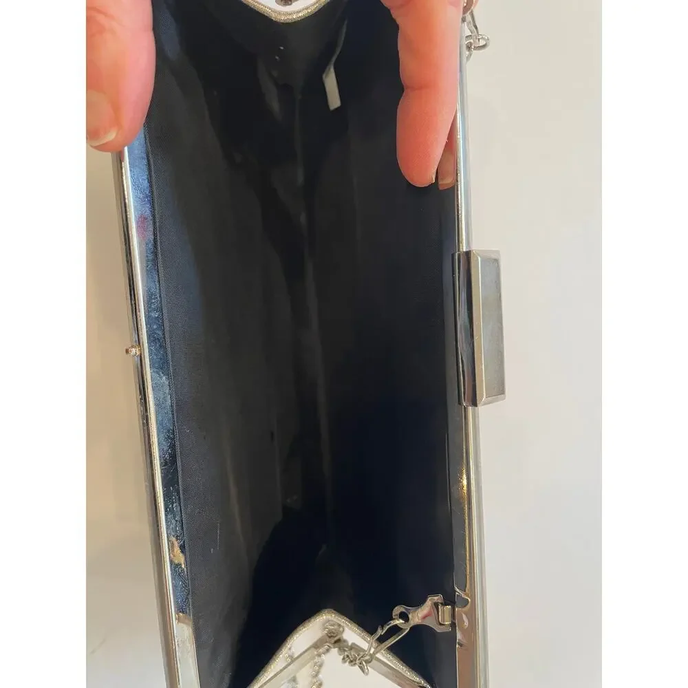 Vintage Gold and Silver Beaded Clutch, Evening Bag, Detachable Strap